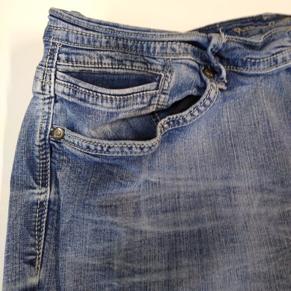 Axe & Crown Slim Straight Jeans Scratchy Seven-Pockets Vintage Wash Tag: W42 L32 - Picture 8 of 13